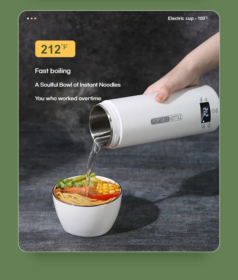 Hervidor Eléctrico Portátil de 450 ml, Taza Térmica para Té y Café, Hervidor de Agua de Viaje, Botella de Agua Anti-Escaldaduras, Menú en Inglés