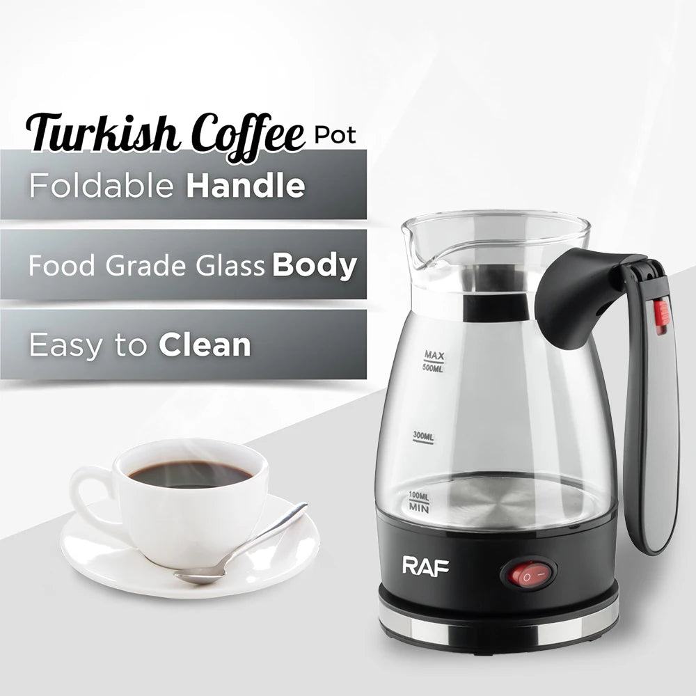 Cafetera turca de 600W, cafetera portátil italiana, árabe, griega, Moka, mango plegable, fácil para viajes en casa