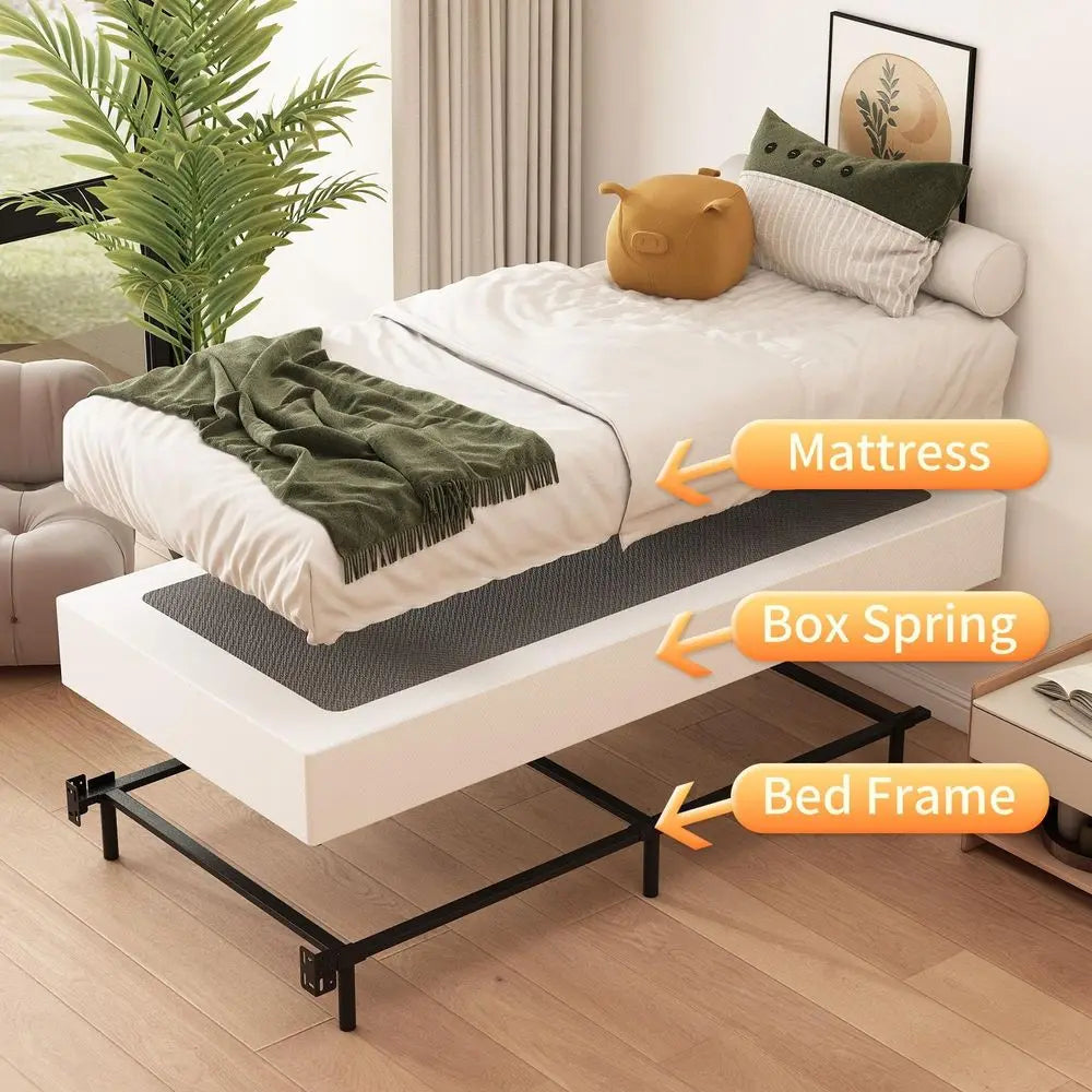 Somier para cama individual de 8 pulgadas, de metal de perfil alto con funda de tela, base resistente para colchón, fácil de montar