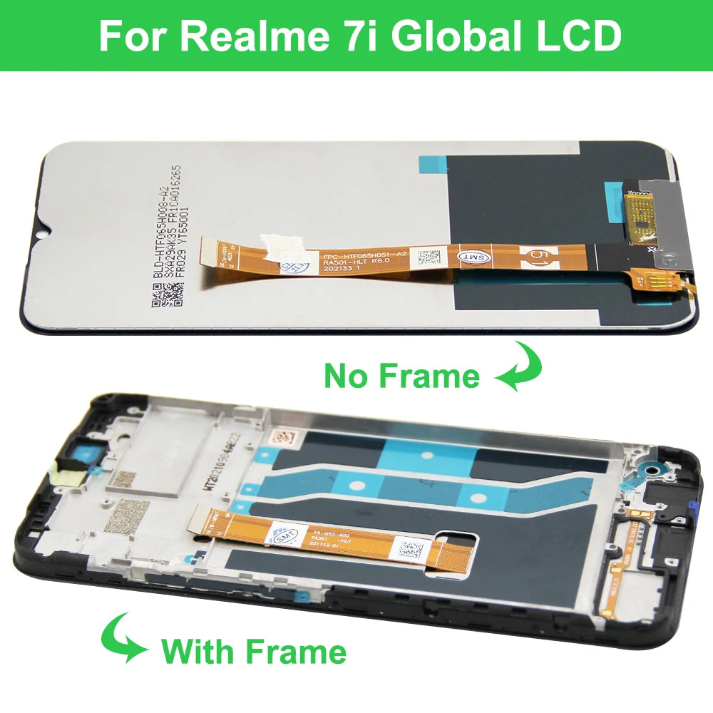 Pantalla de 6,5" para Realme 7i (Global) Pantalla Lcd Pantalla táctil digital con conjunto de marco para reemplazo OPPO Realme 7i