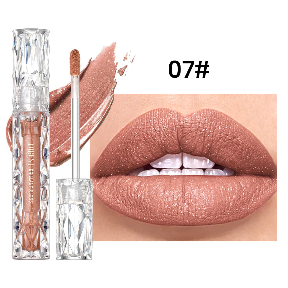 QIBEST-brillo de labios resistente al agua con brillo de diamante, lápiz labial líquido mate, esmalte de labios de perla brillante, tinte labial de larga duración, maquillaje para mujer