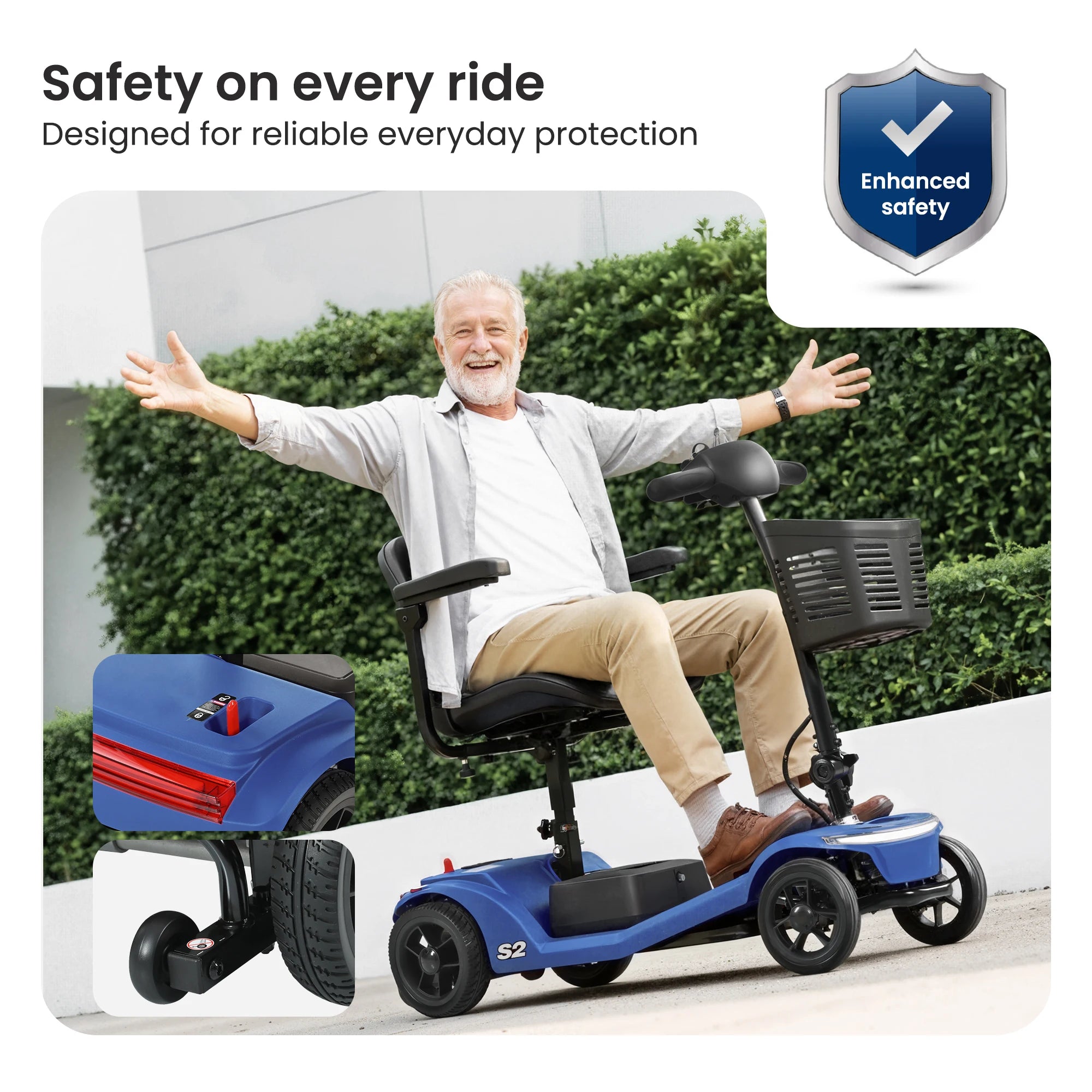 SWEETRICH S2 Scooter Eléctrico Plegable y Ajustable de Cuatro Ruedas y 250W con Freno Electromagnético para Personas Mayores y con Discapacidad