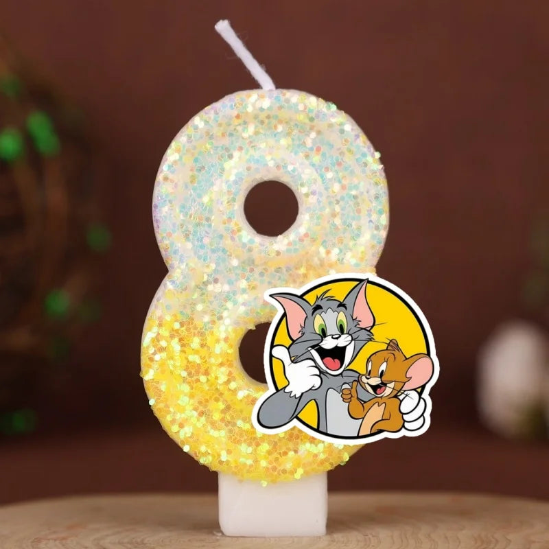 Velas con Números de Anime Tom y Jerry, Decoración para Pastel de Cumpleaños, Figura de Anime, Artículos para Pastel de Feliz Año Nuevo, Regalos