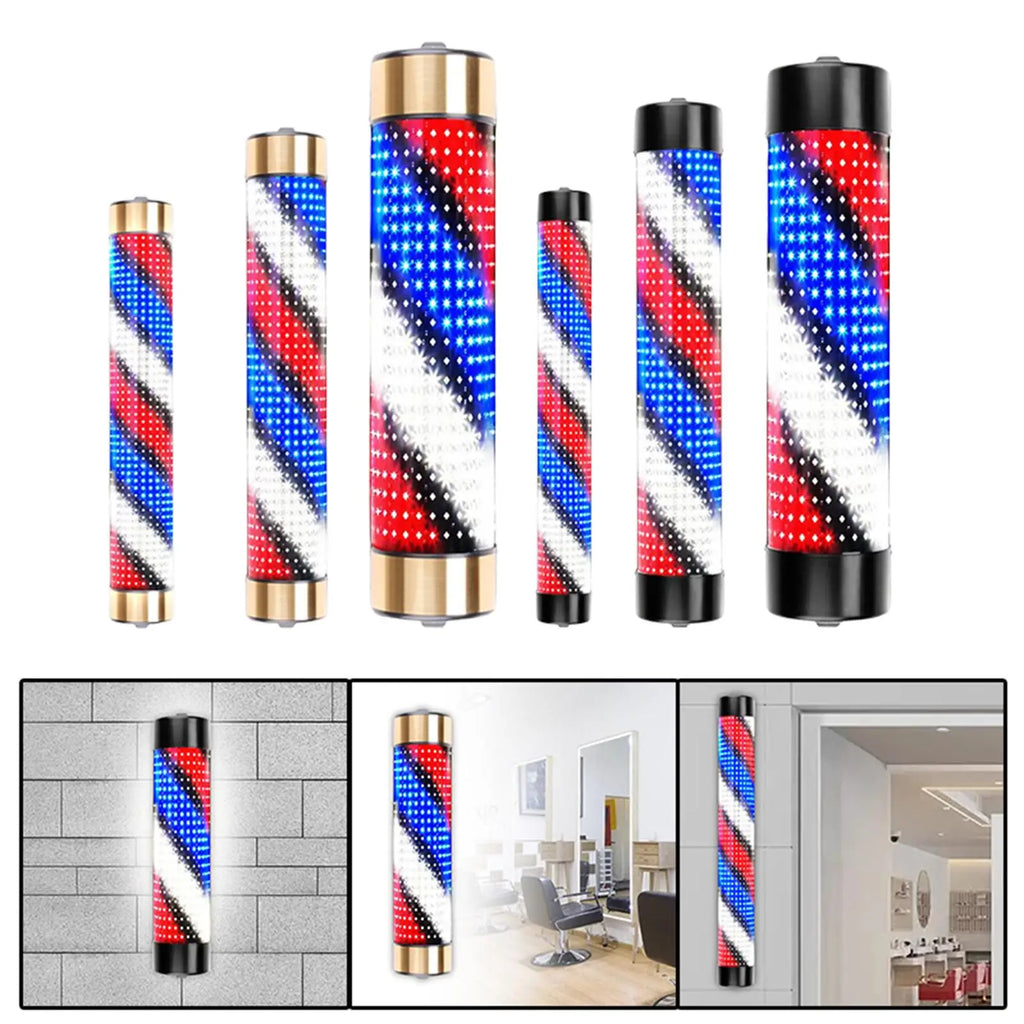Luces de rayas de luz giratorias blancas, azules y rojas, impermeables, para barbería