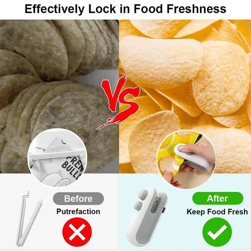 Mini Sellador de Alimentos Portátil, Recargable por USB, Sellador de Bolsas para Almacenamiento de Alimentos, Dispositivo Portátil para Mantener la Frescura