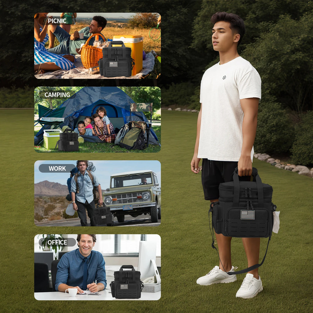 Fiambrera táctica de 18L para hombre, bolsa térmica con aislamiento de alta resistencia expandible, bolsa térmica a prueba de fugas, trabajo, Camping, pícnic al aire libre