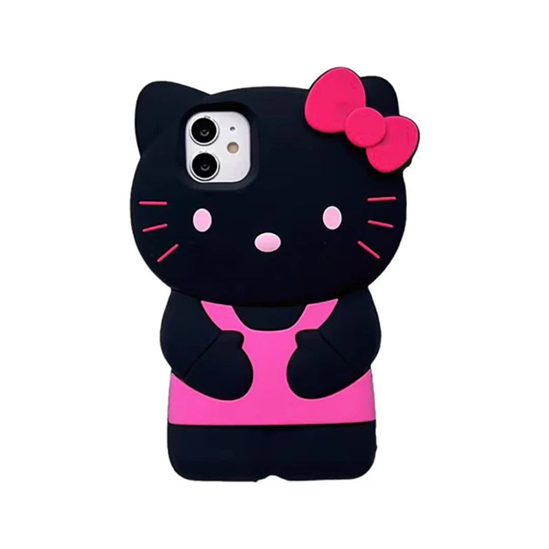 Funda de Silicona Suave con Diseño 3D de Hello Kitty de Sanrio para iPhone 17 16 15 14 13 12 Pro Max 11 Xs XR 7 8 Plus SE