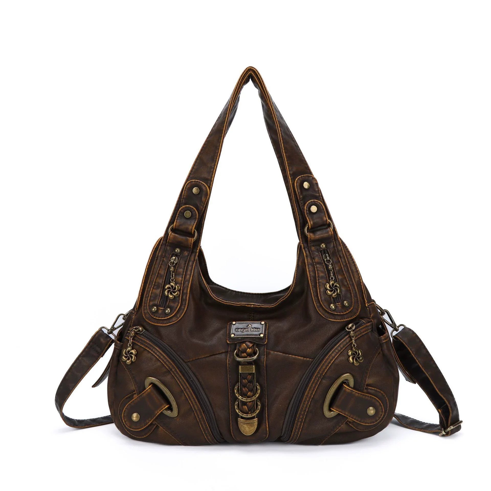 Bolsos de Mano Vintage con Estampado de Leopardo para Mujer, Estilo Punk Biker Y2K, Bolso de Hombro con Asa Superior, Bolsos de Axila para Dama, con Múltiples Bolsillos