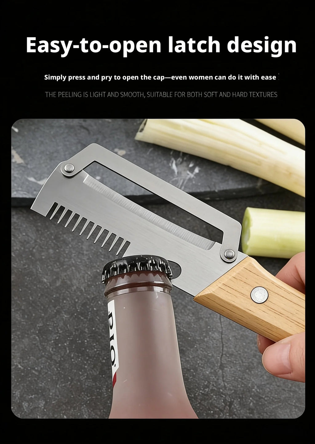 Nuevo Cuchillo Pelador Ergonómico 2026 con Mango de Madera, Pelador de Verduras de Acero Inoxidable con Mango de Madera, Pelador 2 en 1 para Frutas y Patatas