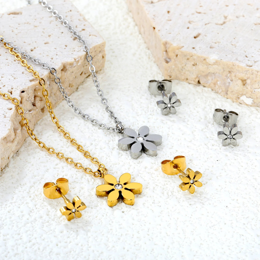 ASONSTEEL-collar con colgante de circonia y flor de corazón brillante para mujer, conjuntos de joyería de acero inoxidable, regalos delicados para uso diario