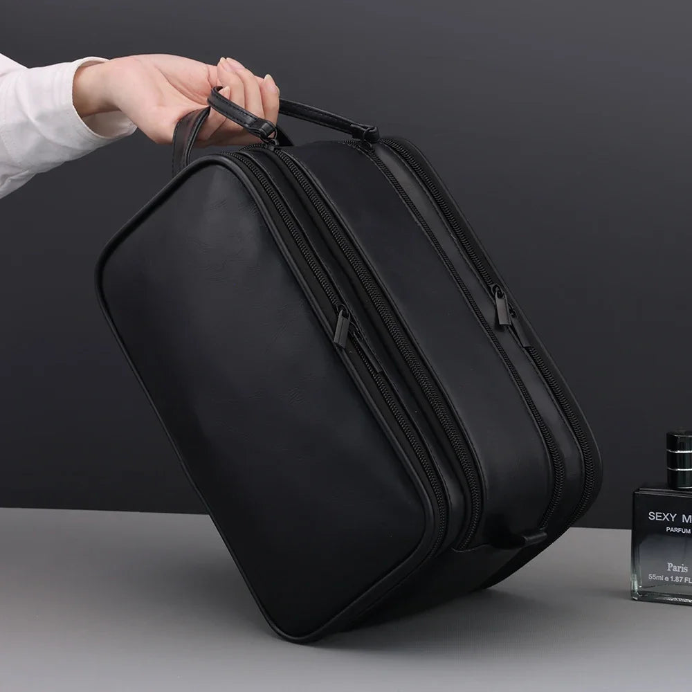 Neceser de PU con múltiples bolsillos para mujer y hombre, bolsas de maquillaje esenciales de viaje, bolsa colgante impermeable, bolsa organizadora de lavado de cosméticos