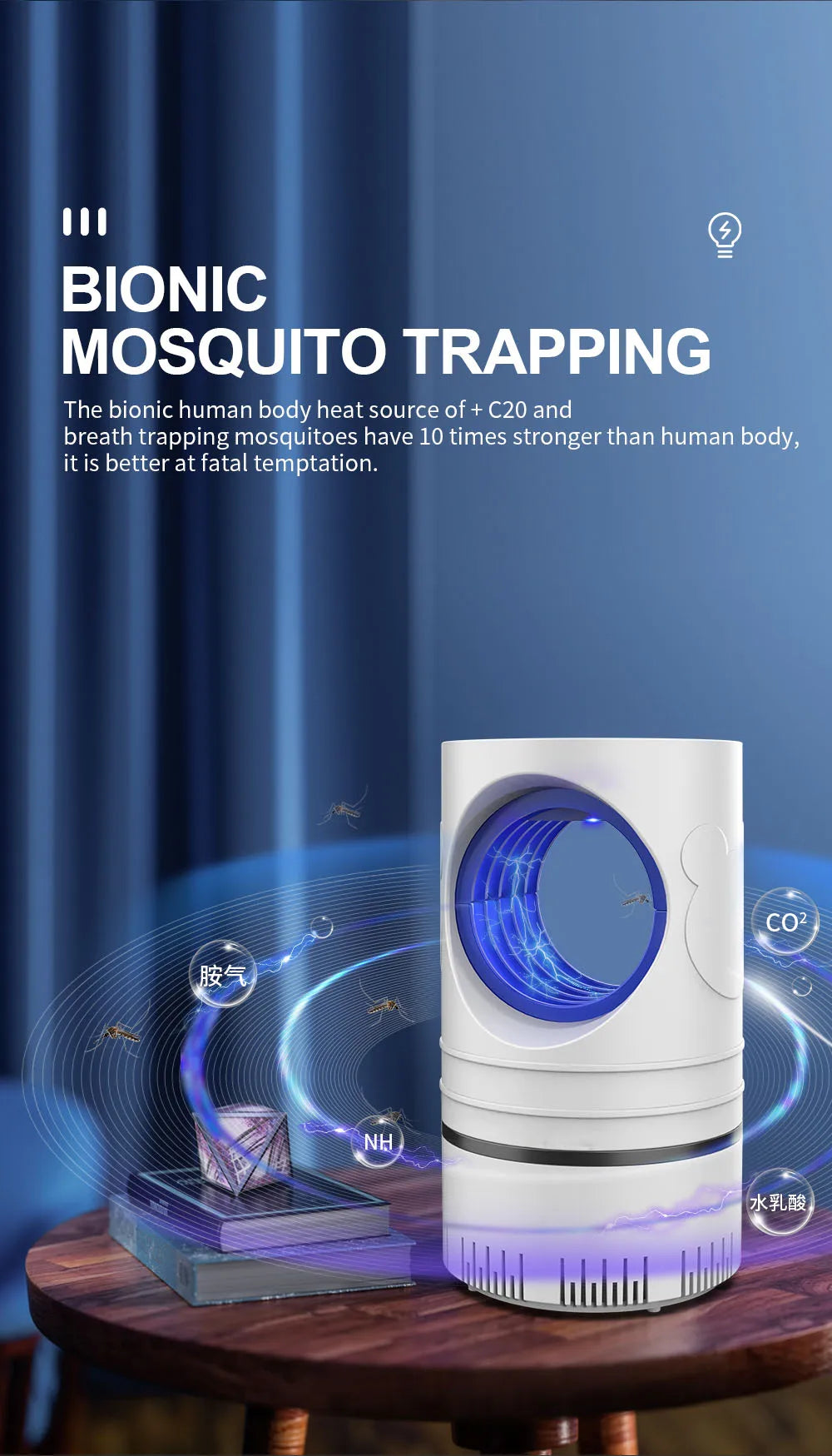 1 unidad de matamoscas eléctrico, trampa de luz LED, lámpara de Control de plagas pequeñas con fuente de alimentación USB y adaptador