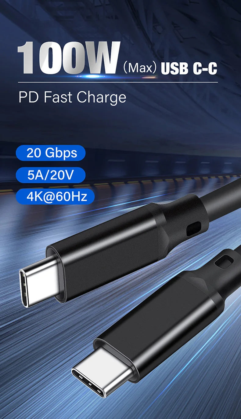 Cable USB 3,2 Gen2 tipo C a C para Macbook Air Pro Switch Steam Deck, Samsung, Xiaomi, 100W, USBC ThunderBolt 3, 1/2/3/5 m