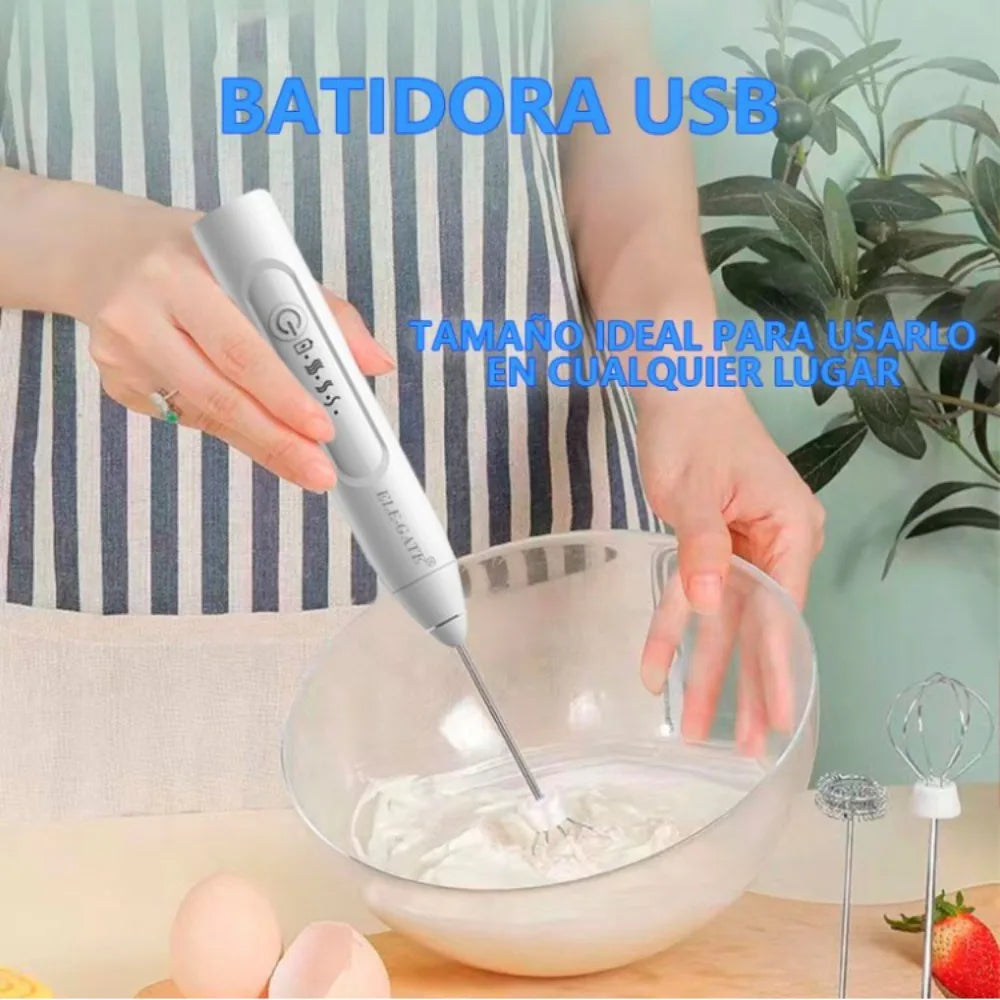 Batidor Eléctrico Portátil Recargable para Leche, Café y Huevos