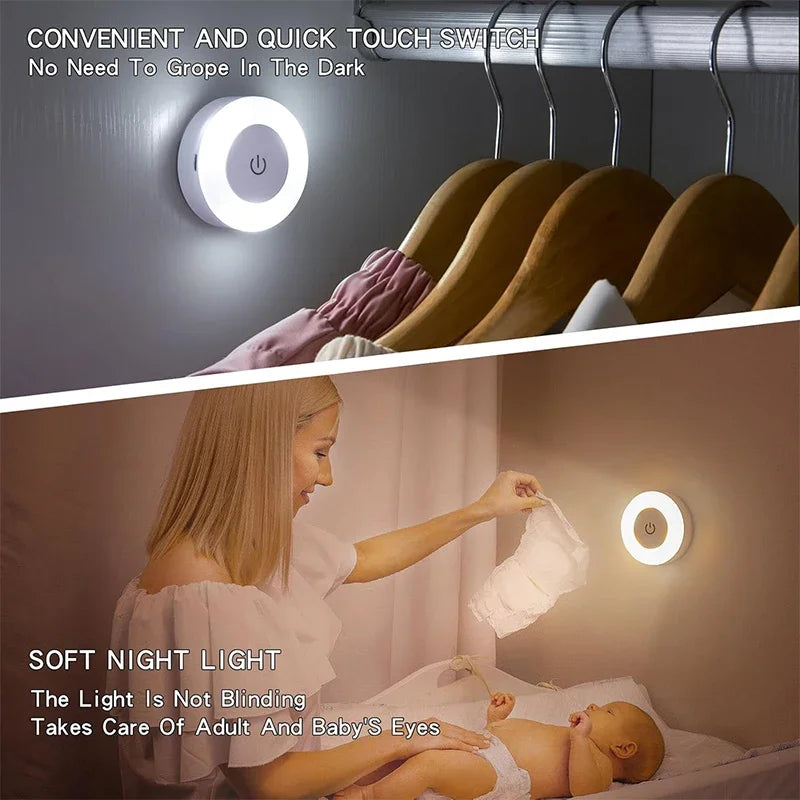 Luces LED de noche con Sensor táctil, lámpara de noche de pared regulable de 3 colores, recargable por USB, magnética, para habitación, pasillo y dormitorio, 1-6 uds.