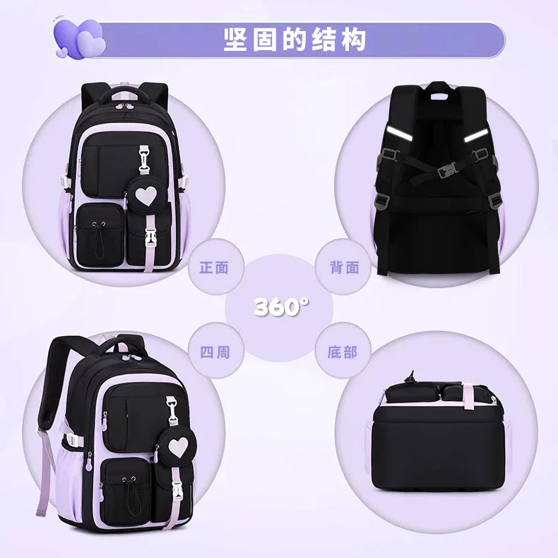 Mochila escolar con estampado de amor, estuche para lápices, bolsa de almuerzo, juego de tres piezas, tela de nailon impermeable, mochila de moda para niños, niñas y adolescentes.