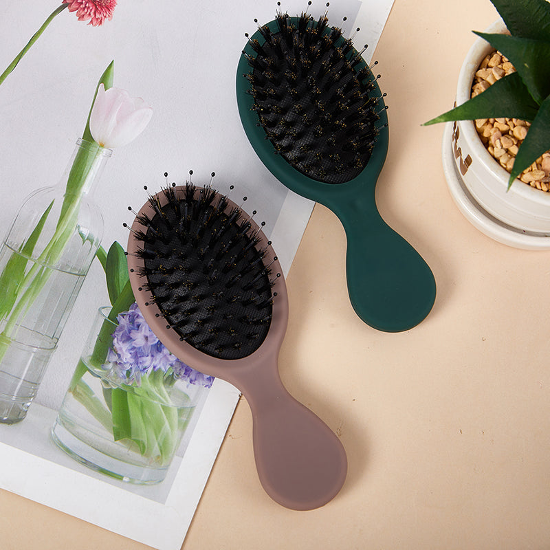 Mini cepillo ovalado portátil de cerdas de jabalí, peine de masaje para el cuero cabelludo, herramienta de peinado para el cuidado del cabello, 1 piezas