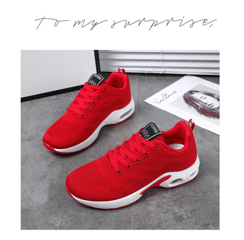 Zapatos deportivos transpirables con amortiguación de aire para mujer, zapatillas informales con cordones cruzados y tacón plano con punta redonda de estilo coreano
