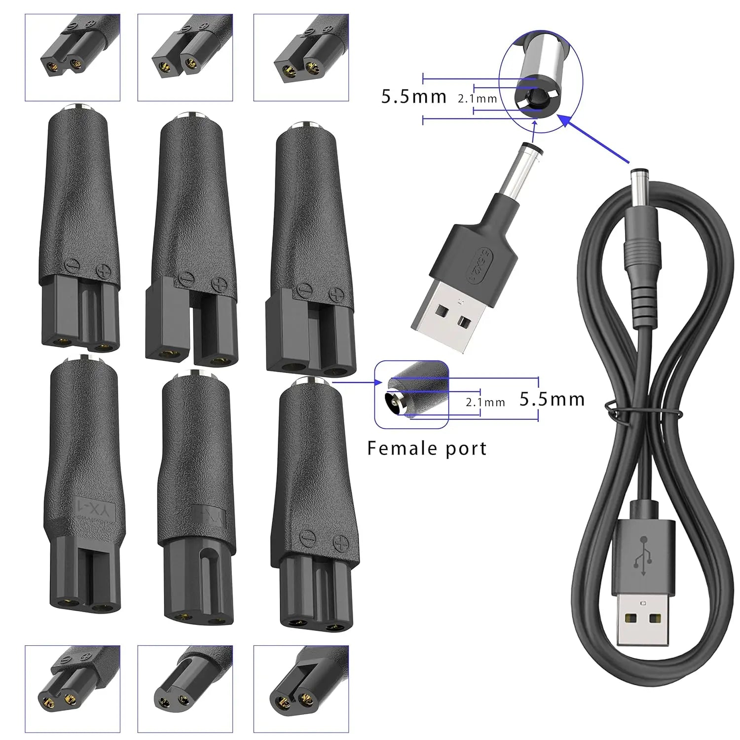 LISI 8 Uds cable de alimentación 5V cargador de repuesto Universal adaptador USB para todo tipo de cortapelos recortadores de barba afeitadoras lámparas de escritorio