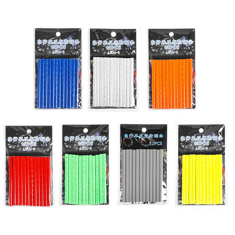12 unids/bolsa radios de rueda de bicicleta pegatina reflectante tira de tubo luz de advertencia DIY 7,5 cm MTB Reflector de ciclismo Kit de seguridad reflectante