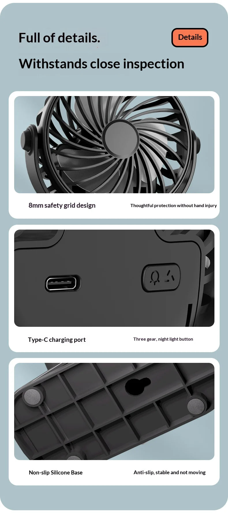 Ventilador Portátil Recargable con Clip HOMEFISH 720 °   Ventilador Colgante Giratorio con Luz Nocturna, Enfriador de Aire para Acampar al Aire Libre
