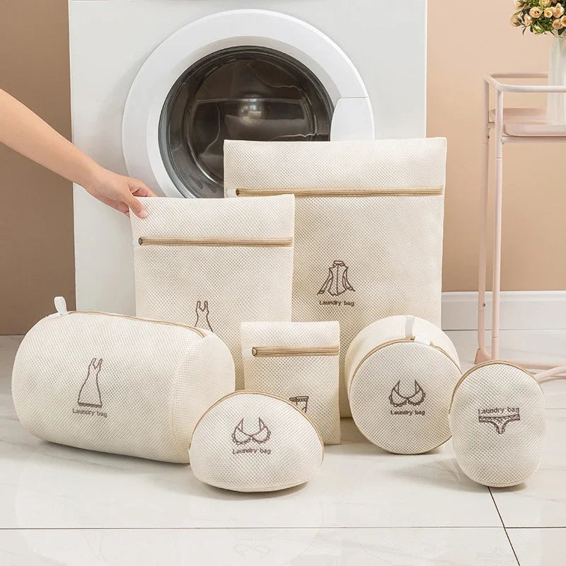 Juego de 7 Bolsas de Lavandería con Bordado Grueso, Bolsa de Lavado de Malla Fina para Prendas Delicadas, Organizador de Ropa para el Hogar