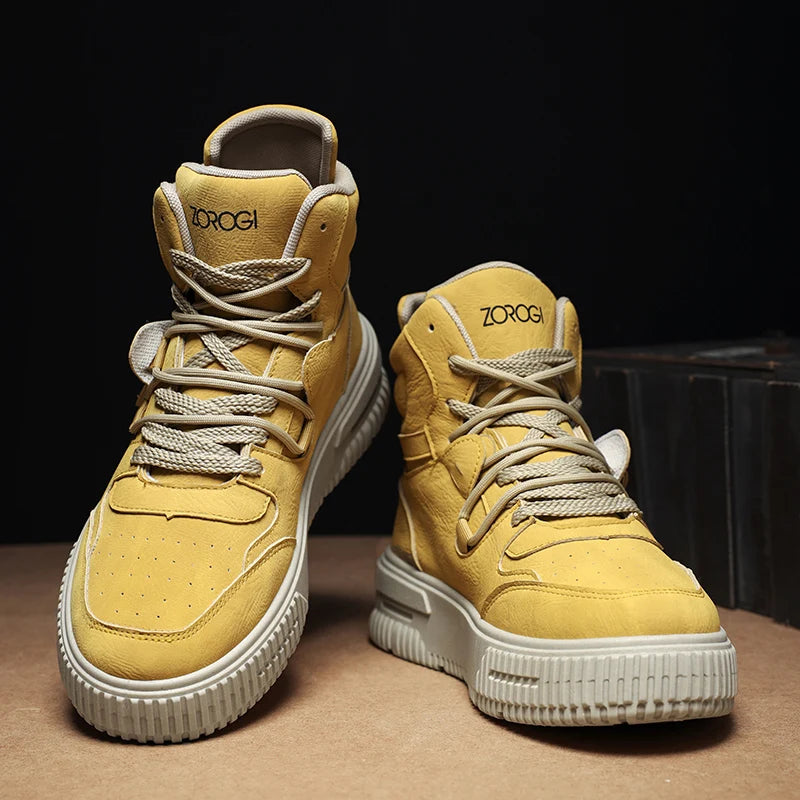 Botines de Cuero de moda, zapatillas de Skate para hombre, cómodas, antideslizantes, suela resistente al desgaste, botas de invierno, zapatos informales de calle Preppy