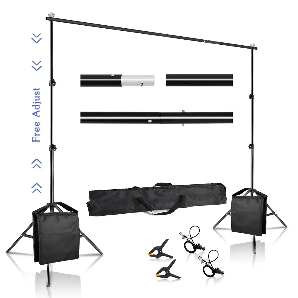 Soporte de Fondo para Estudio Fotográfico y de Video de 2.6x3M/8.5x10 pies, Sistema de Soporte de Fondo Telescópico Ajustable con Bolsa de Transporte