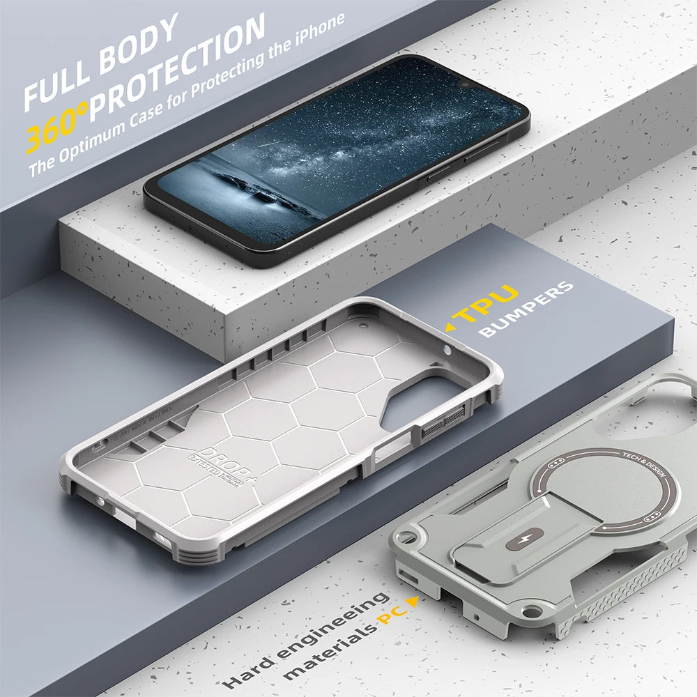 Funda Magnética para Teléfono con Soporte para Samsung Galaxy A55 A16 A35 A25 A05 A54 5G, Carga Inalámbrica, Protección Contra Impactos