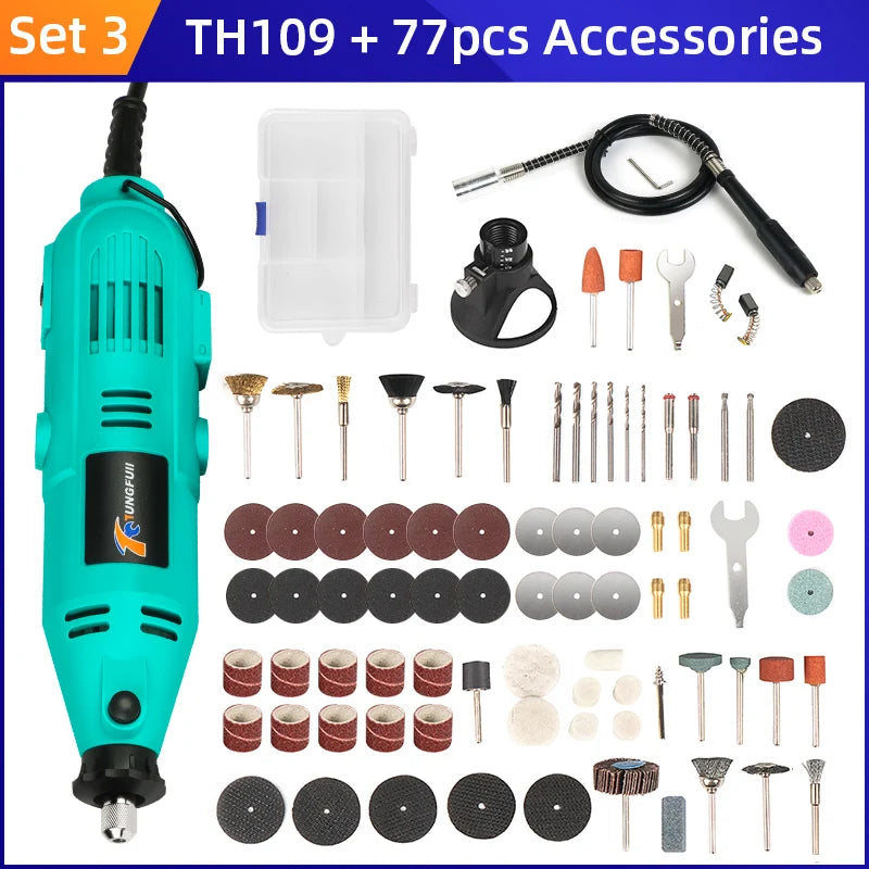 Tungfull-Mini taladro eléctrico, accesorios de brocas, herramientas de carpintería, velocidad Variable, herramienta rotativa eléctrica, Mini amoladora de taladro