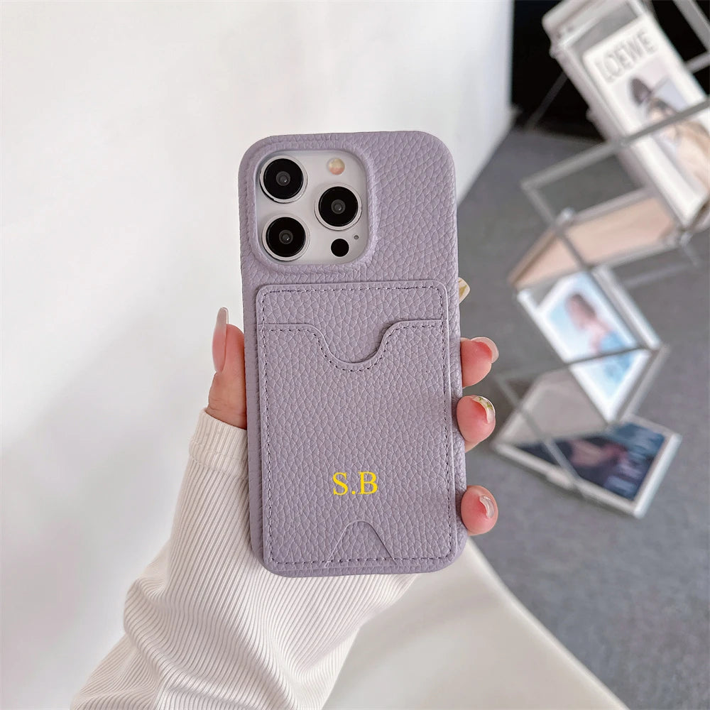 Funda Retro personalizada con nombre de cuero para tarjetas, funda tipo billetera antigolpes para iPhone 15 14 13 12 11 Pro Max 14 15 Plus