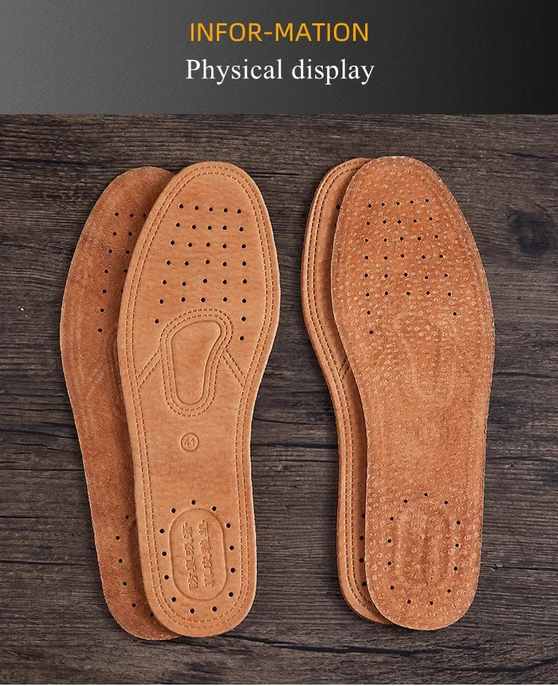 1 par de plantillas de piel de vaca para zapatos de hombre, desodorante cómodo, plantilla de cuero informal, pies, suela de zapato plana de cuero genuino de calidad