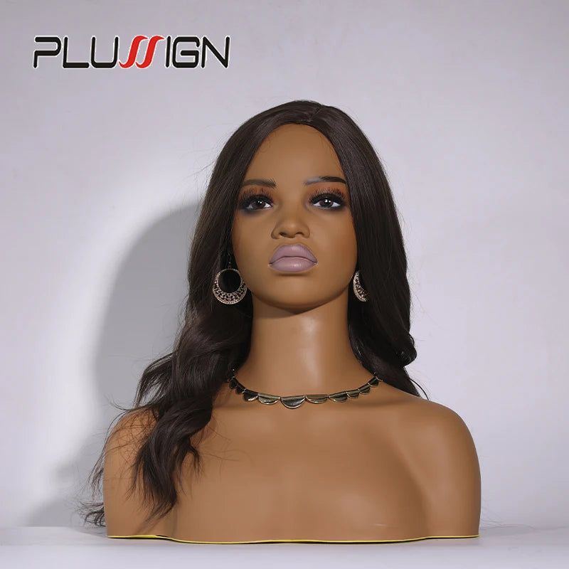 Cabeza de maniquí femenina realista con hombros, labio más completo, pestañas, agujeros para las orejas, cabeza de maniquí de maquillaje africano, busto, soporte para cabeza de peluca