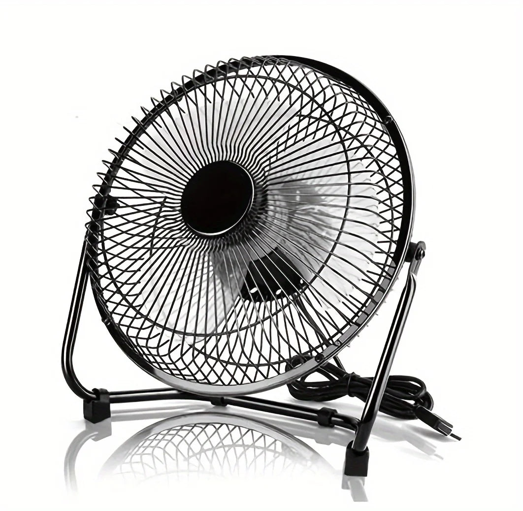 Ventilador de escritorio eléctrico USB portátil de 8 pulgadas con 2 velocidades ajustables, 4 aspas para un flujo de aire potente y rotación de 360° °   Ángulo Ajustable