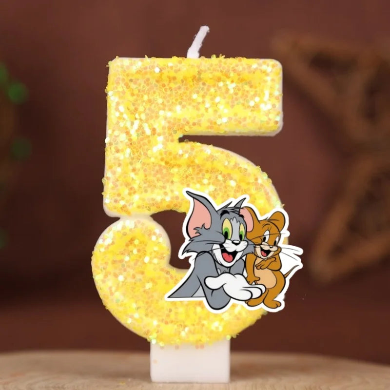 Velas con Números de Anime Tom y Jerry, Decoración para Pastel de Cumpleaños, Figura de Anime, Artículos para Pastel de Feliz Año Nuevo, Regalos