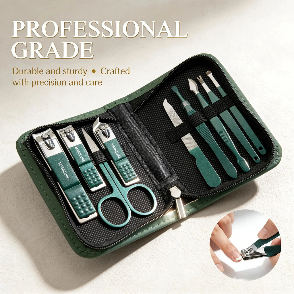 Kit de 9 Piezas para el Cuidado de las Uñas, Portátil, con Cortaúñas, Corta Cutículas, Tijeras para Uñas de los Pies, Lima para Uñas, Pinzas, Ideal para Viajes y el Hogar