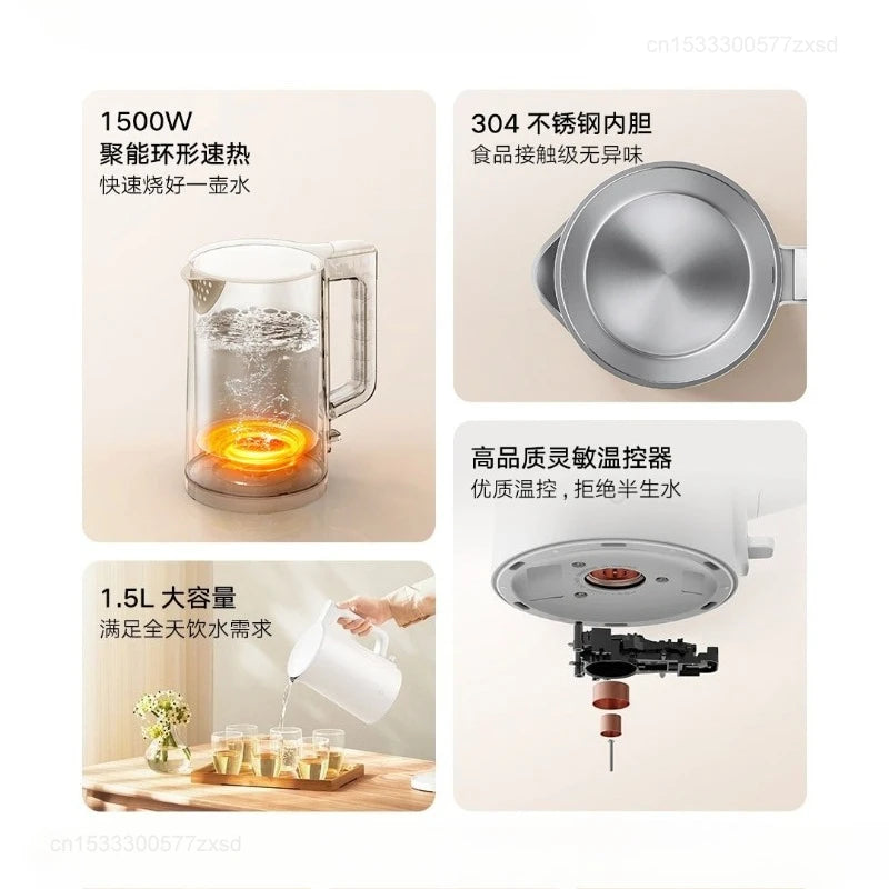 Hervidor Eléctrico Mijia N1, Hervidor de Agua de Acero Inoxidable de Ebullición Rápida, 220V, Hervidores Eléctricos Inteligentes de 1.5L y 1500W para Té y Café en Casa