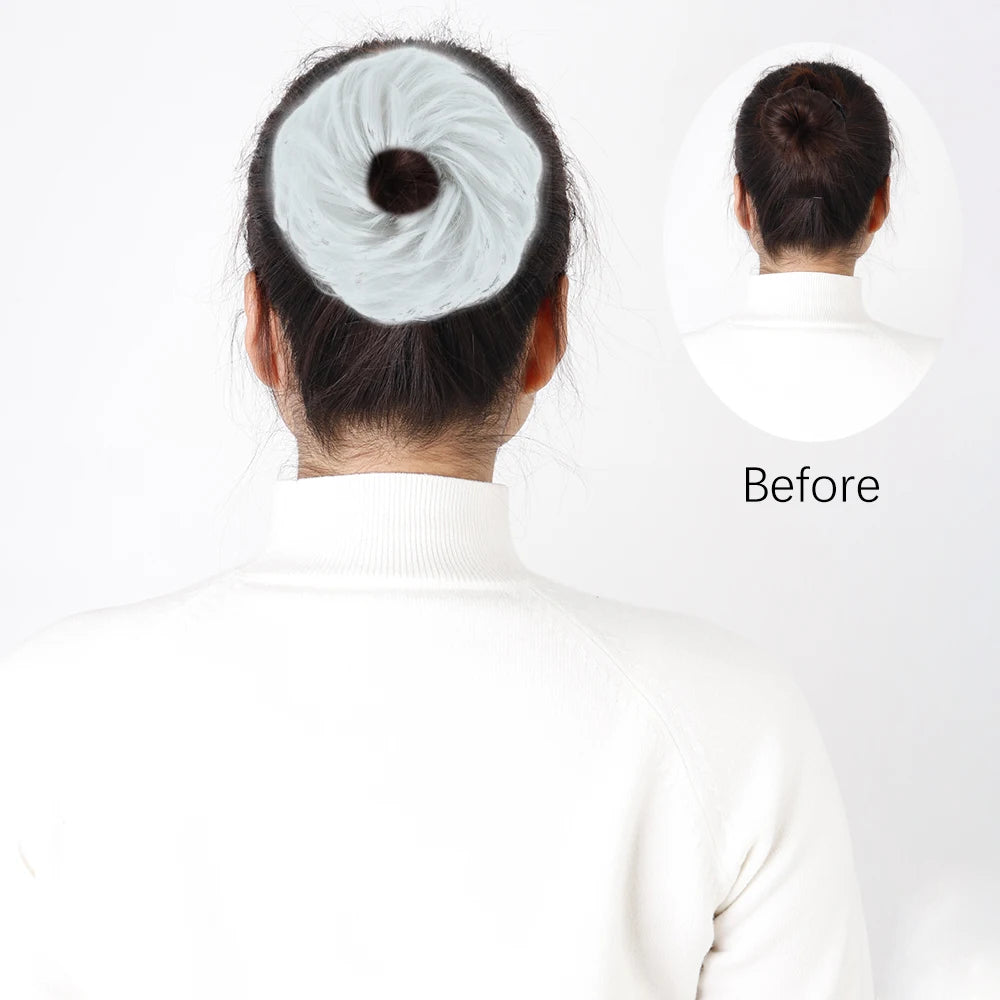 AZQUEEN-extensión de cabello de moño desordenado, banda elástica sintética, moño ondulado rizado, Scrunchies Donut Updo, postizo para mujer
