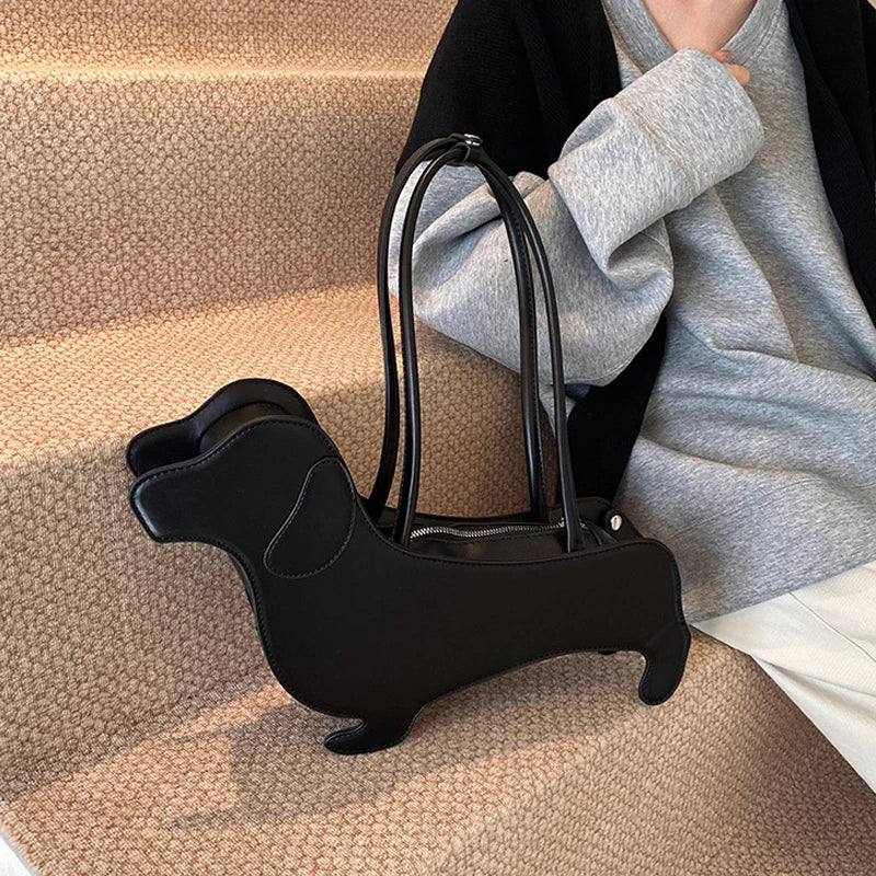 Bolso de hombro tridimensional de perro salchicha, bolso Retro de cuero PU con diseño de bolso para axila para mujer, bolso de viaje de tendencia