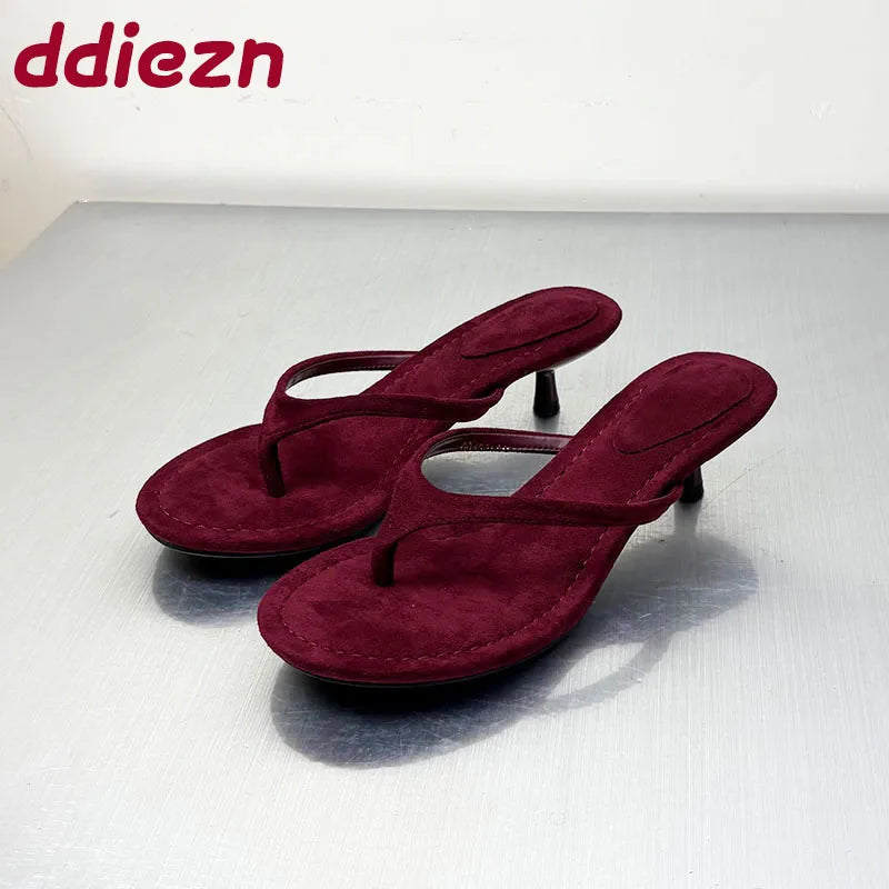 Sandalias de tacón fino para mujer, estilo chanclas, con punta redonda, para primavera y verano