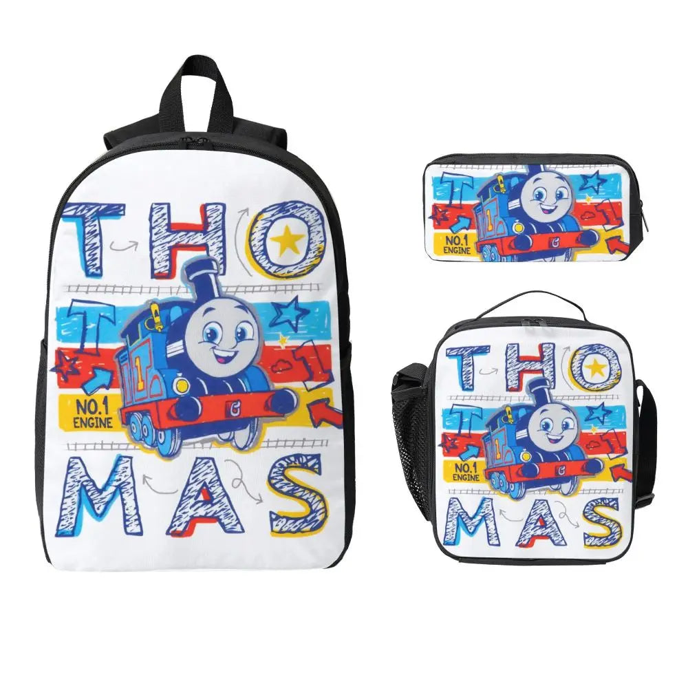 Mochila para niños t-thomas y amigos, fiambrera, bolsas para bolígrafos para niños y niñas, mochilas, mochila escolar de gran capacidad, conjunto de mochila