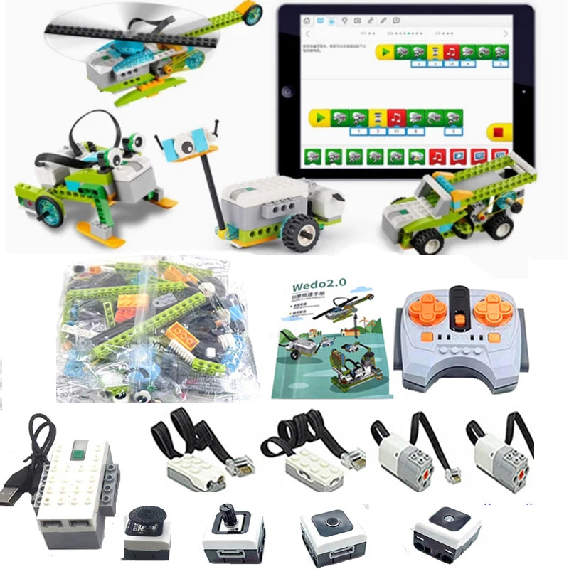 WeDo 2,0 RC batería de litio juego de robótica con seis bloques de construcción de sensores Compatible lego 45300 Scratch 3,0 juguete educativo de ladrillo