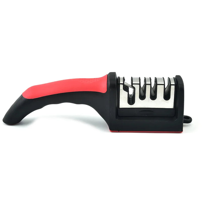 Afilador de cuchillos de 4 segmentos para cocina, tres usos negra de piedra de afilar, multifuncional, para el hogar
