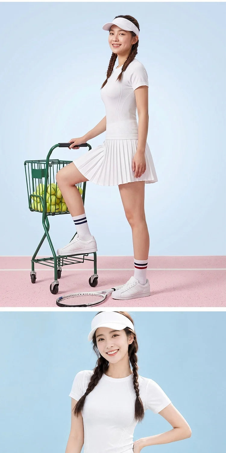 Conjunto de Falda de Tenis y Golf de Malla Transpirable sin Costuras, Ropa Deportiva de Secado Rápido para Exteriores, Primav...