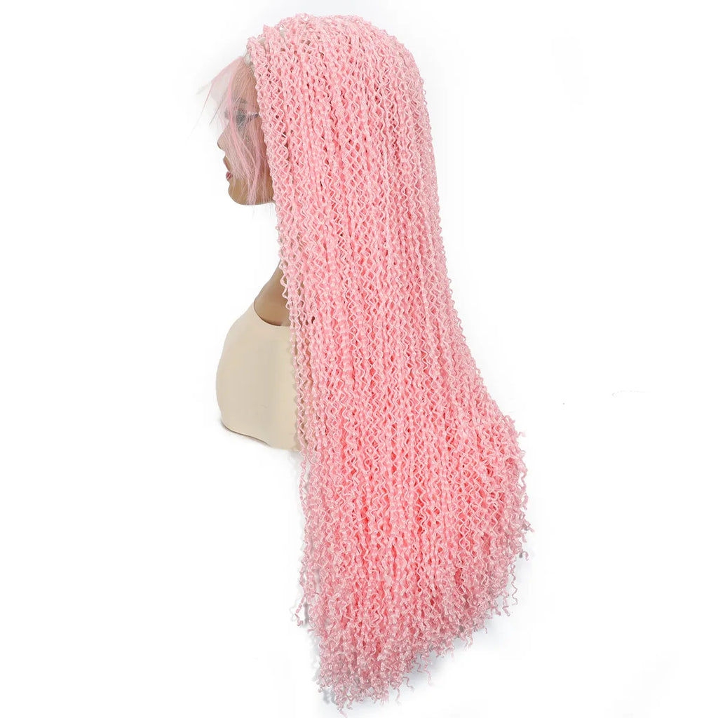 SQRDGQ Peluca de Cabello Sintético Rosa para Mujer, Pelucas Trenzadas Rizadas Profundas para Mujer, Peluca con Frente de Encaje 13*6 con Cabello de Bebé, Pelucas Baratas en Oferta