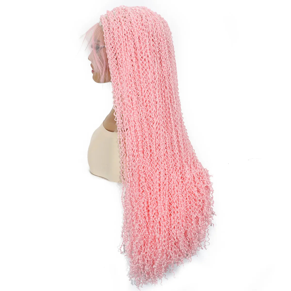SQRDGQ Peluca de Cabello Sintético Rosa para Mujer, Pelucas Trenzadas Rizadas Profundas para Mujer, Peluca con Frente de Encaje 13*6 con Cabello de Bebé, Pelucas Baratas en Oferta