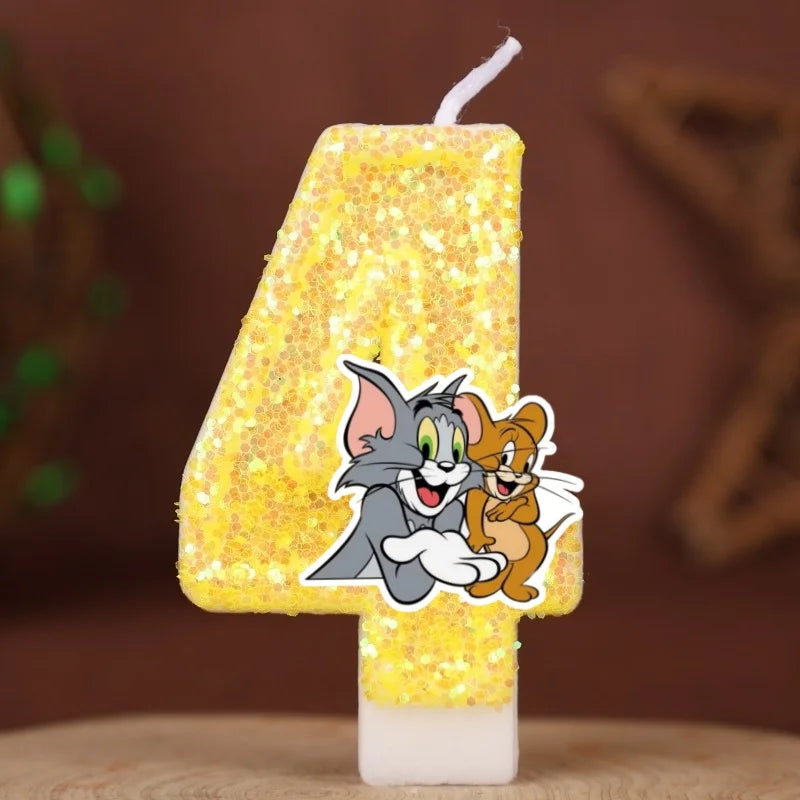 Velas con Números de Anime Tom y Jerry, Decoración para Pastel de Cumpleaños, Figura de Anime, Artículos para Pastel de Feliz Año Nuevo, Regalos