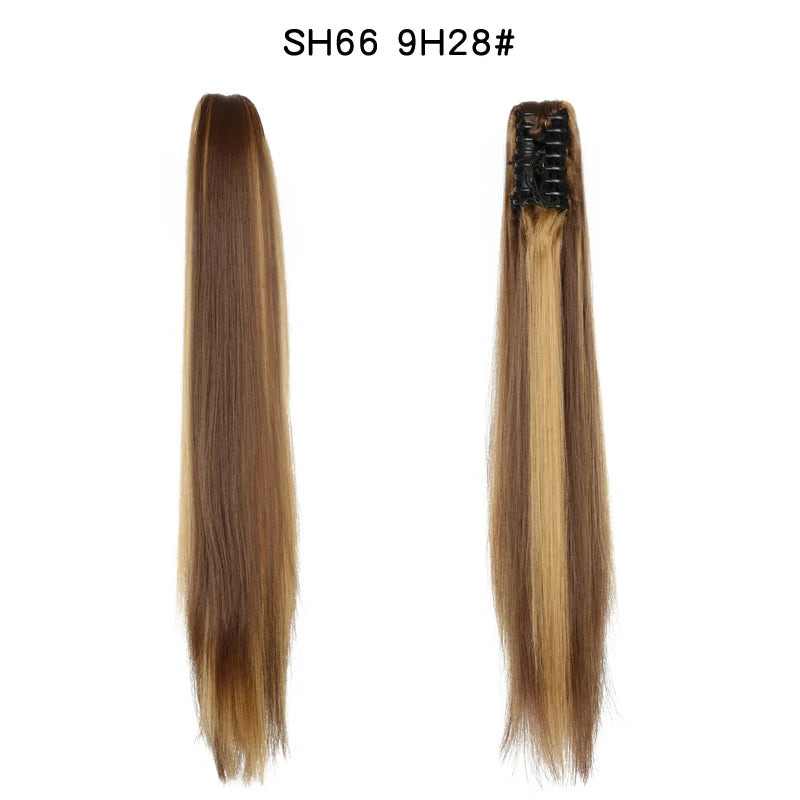 Extensiones de cabello de cola de caballo recta larga sintética, Clip de mandíbula de garra de 22 pulgadas en extensiones de cabello para mujeres, postizos de fibra sintética