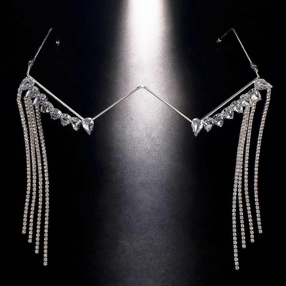 Montura de gafas con diamantes de imitación geométricos Rave para mujer, decoración facial, diseñador de lujo, marcos de joyería facial de cristal, sin lentes, 2023