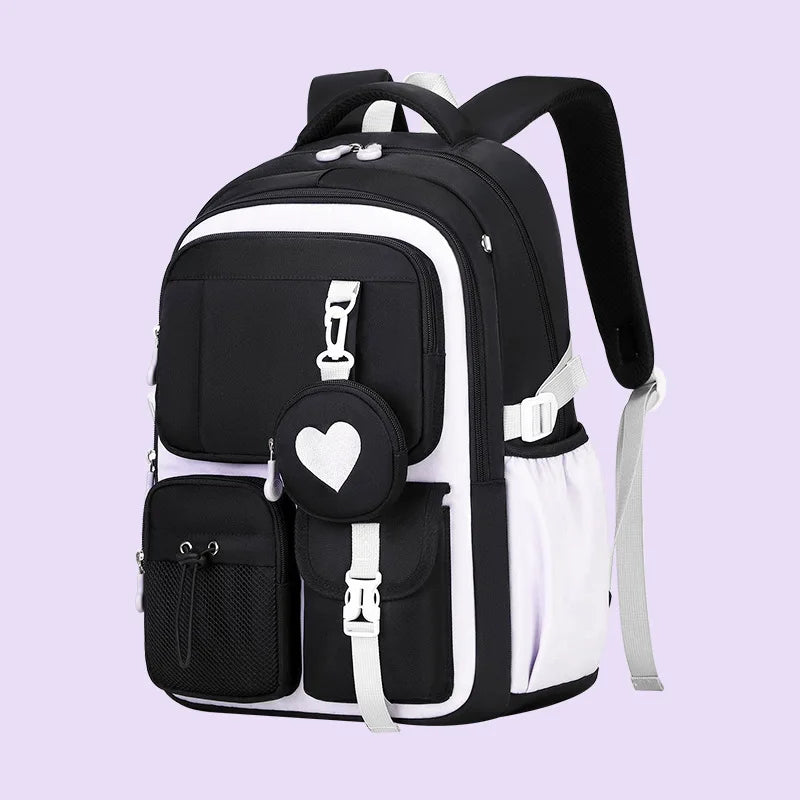 Mochila escolar con estampado de amor, estuche para lápices, bolsa de almuerzo, juego de tres piezas, tela de nailon impermeable, mochila de moda para niños, niñas y adolescentes.